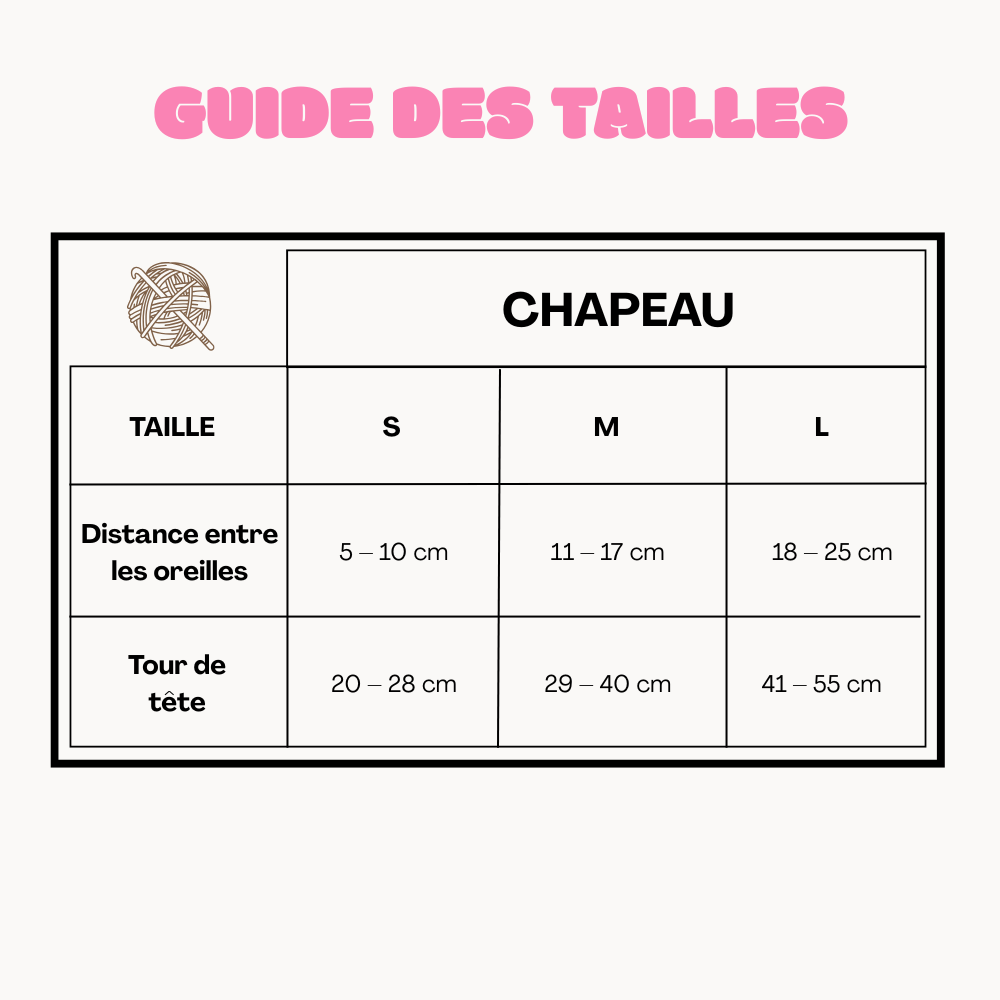 GUIDE DES TAILLES CHAPEAU